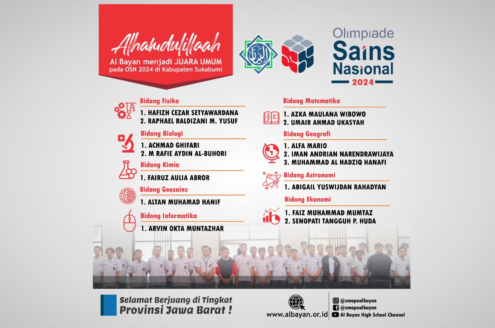 SMA Al Bayan Menjadi Juara Umum OSN-K Tingkat Kabupaten Sukabumi Tahun 2024